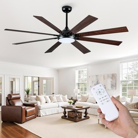 HUMHOLD 72 Inch Large Ceiling Fans with Lights and Remote, Indoor/Outdoor Black Modern Ceiling Fan for Living Room/Kitchen/Patio, 6 Speed Reversible Quiet DC Motor, 3 CCT, Dual Finish 8 Blades