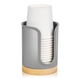 Bathroom Cup Dispenser Countertop - Cup Holder for Dixie 5 6 oz Cups, Guest Bathroom Essentials Vanity Organizer - PC/Bamboo, Grey, Pack of 1