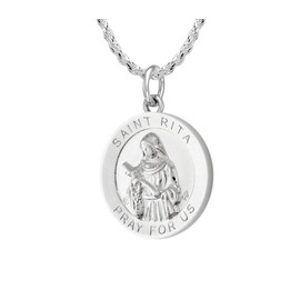 US Jewels New Polished 3/4in 0.925 Sterling Silver Saint St Rita Medal Pendant Necklace