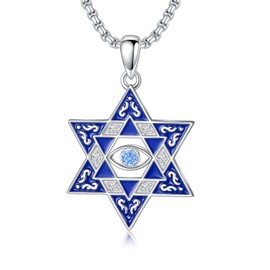 PELOVNY Star of David Evil Eye Necklace 925 Sterling Silver Jewish Star Pendant Necklace Jewish Protection Jewelry Gifts for Women Men