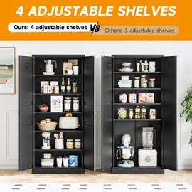 Metal Storage Cabinet Kitchen Pantry Cabinet Pantry Storage Cabinet with Doors Adjustable Shelves Metal Food Pantry Cabinets Freestanding Tall Cupboard Steel File Cabinet Assembly Required 71" Black