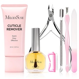 MelodySusie Cuticle Remover Kit,60g Cuticle Remover Cream 15ML Cuticle Oil,Cuticle Nipper Trimmer Pusher, Nail File and Brush for Cuticle Softener & Moisturize Manicure Kit for Nail Care