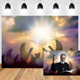 OERJU 9x6ft Jesus Holy Light Cross Photography Backdrop Blue Sky White Clouds Hand of God Holy Light Beam Background Jesus Christian Church Activities Decor Banner Portraits Photo Studio Props