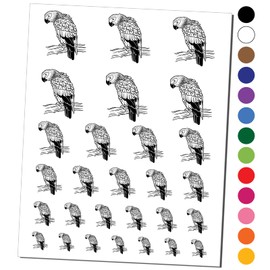 African Grey Parrot on a Branch Temporary Tattoo Water Resistant Fake Body Art Set Collection - Black (One Sheet)
