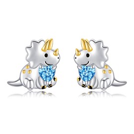 Dinosaur Stud Earrings S925 Sterling Silver Triceratops Dinosaur Earrings Animal Jewelry Gifts for Women Dinosaur Lovers