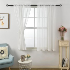 Aquazolax Patio Door Voile Curtains 183cm Drop, Textured Linen Fabric Privacy Protect Window Curtain Panel with Tiebacks for Living Room, 54 by 72 inch, White Linen