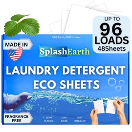 Splash Earth Fragrance-Free Laundry Detergent Sheets – 96 Loads, Hypoallergenic, Plastic-Free & Eco-Friendly, Made in USA, Safe for Sensitive Skin, HE Washer Compatible, Unscented Laundry Strips
