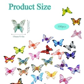 YFTRFR 100 Pcs Butterflies Crafts, Crystal Resin Nail Accessories Tiny Miniature Charms for Women Girls Doll Houses, Landscaping Decoration User, Scrapbook, Wedding Decor(Colorful)
