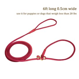 LWBMG Real Leather Slip Lead Dog Leash, Thin Lightweight Adjustable Dog Training Leash, Soft Genuine Leather Dog Leash for Small Dogs 5.6 ft x 1/5 inch Red
