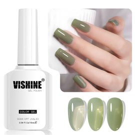 Vishine 16ml Gel Nail Polish Semi Permanent Green Transparent Soak Off UV LED Nail Polish for Nail Art Manicure Home DIY L301 Cream Green