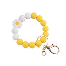 Fuqimanman2020 Daisy Flower Silicone Beads Wristlet Keychain Cute Sunflower Key Ring Holder For Women Girls-Yellow