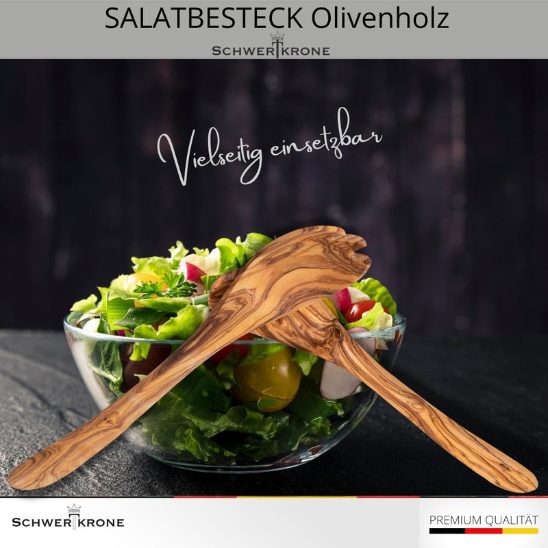 Schwertkrone Salad Servers Olive Wood 30 cm Serving Cutlery Serving