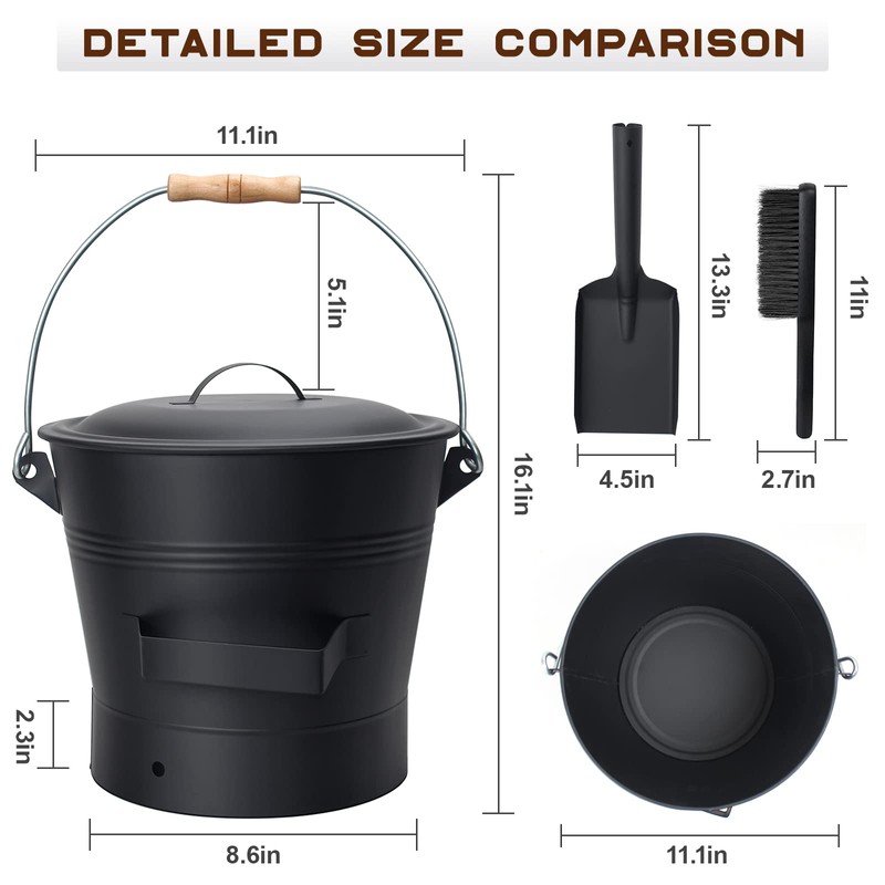 BRIAN & DANY Ash Bucket with Lid, 2.6 Gallon Fireplace
