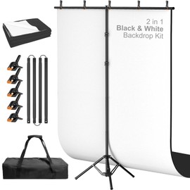 Qoolfoto 5x8ft Black and White 2in1 Revisible Photo Backdrop with Stand