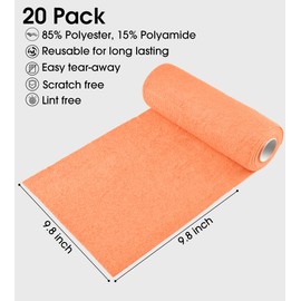 KitchLife Microfiber Cleaning Cloth Roll - Tear-Away Towels, Lint-Free, Reusable, Washable, 20 Sheets for Kitchen, Car, Dishes, and Sensitive Surfaces (Coral)