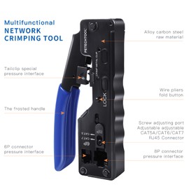 RJ45 Crimp Tool Ethernet Crimping Tool Wire Cutter Crimper For Cat7 Cat6a Cat6 Cat5e Pass Through Connectors