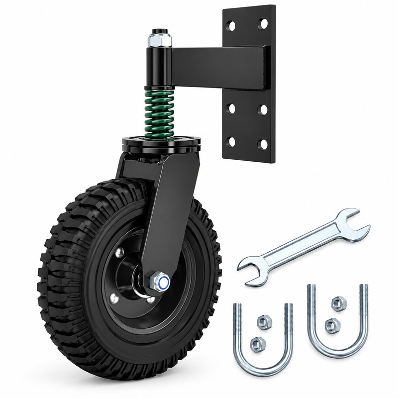 Heavy Duty 8-Inch Gate Support Wheel with Solid Rubber Roller,