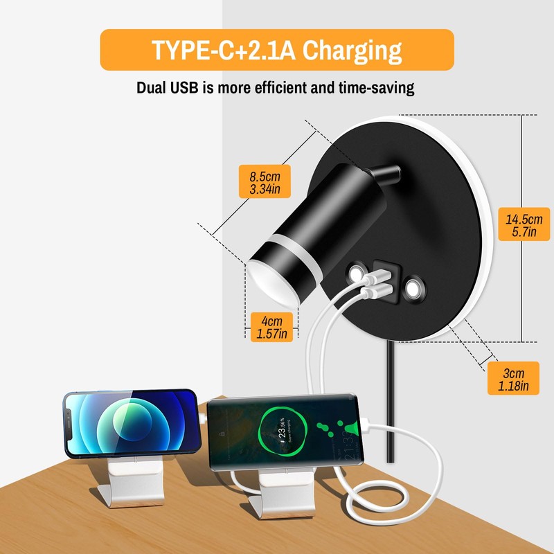 ERAY Wall Mounted Reading Light, Adjustable Wall Sconces with USB