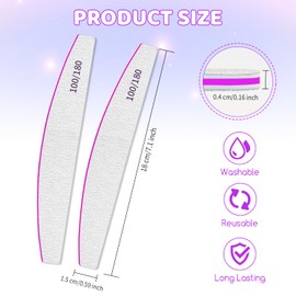 Nail File, Nail Files, 100/180 Grit Nail Files for Gel Nails, 25 Pieces Professional Nail Files for Acrylic Nails, Double-Sided Emery Board Nail File Set for Nail Studio