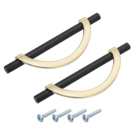 sourcing map 2 Pcs 5.04 Inch Kitchen Cabinet Handles, Half Moon Drawer Pulls Cabinet Pull Sliding Door Pull with Screw, Black/Gold