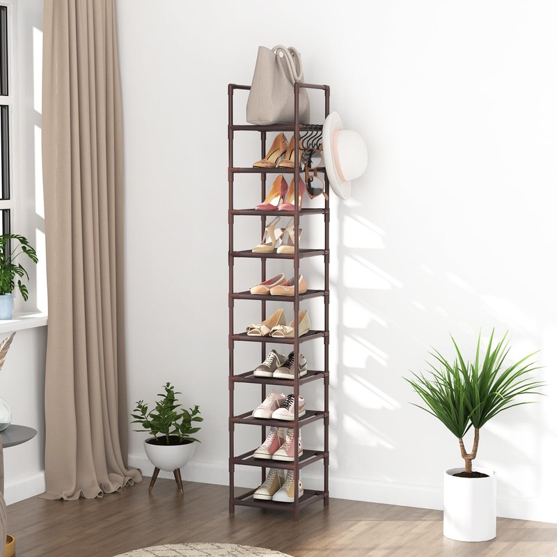 LANTEFUL Tall Shoe Rack 10-Tier Narrow Shoe Shelf Storage for