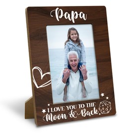 Papa Gifts, Rustic Wood Photo Frame, Holds 4 x 6 Inch Photo - Papa I Love You to the Moon and Back, Best Grandpa Ever, Father's Day, Papa Gifts for Birthday, from New Baby, Grandparent's Day