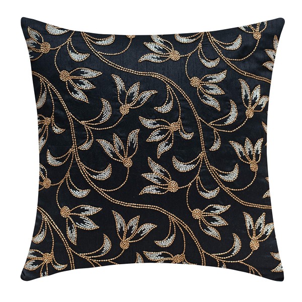 The White Petals Black Gold Throw Pillow Cover - Luxurious,