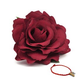 HOLY KT Handmade Bride Women Rose Flower Wreath Dark Red Velvet Rose Hair Flower Clip and Pin Rose Flower Hair Clip Flamenco Dancer Pin Up Flower Brooch (Deep Red(3.9in)) one size