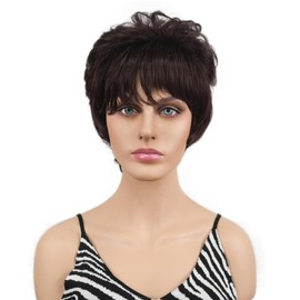 Wiginway Short Curly Layered Shaggy Wigs Women Natural Synthetic Wig Heat Resistant Hair (33A Dark Auburn)