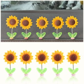 OFF WE GO Sunflower Car Dashboard Decorations, Mini Shaking Head Sunflower Mirror Dashboard Plant Decor for Car Accessories Auto Interior Home Office Desk Decoration, 5 Pcs (Transparent Leaf)