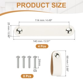 PATIKIL Leather Drawer Pulls, 4 Pcs Leather Handle Double Hole Cabinet Dresser Knob with Screw for Bathroom Kitchen Dresser Cupboard Door, White