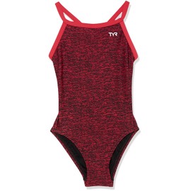 TYR Girls' Standard Durafast Elite Diamondfit Swimsuit, Red Lapped, 24