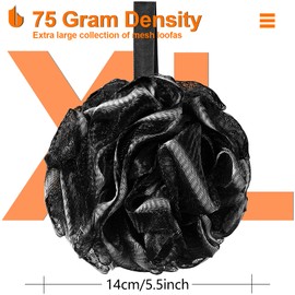 Urbanstrive Shower Bath Sponge XL 75g Soft Shower Loofahs Balls for Body Wash Men Women Bathroom Accessories, 1 Pack, Black