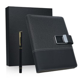 A5 Leather Notebook with Fingerprint Lock and 16GB High-Speed USB Drive Lined Journal Planner 100-Page 6-Ring Binder 4 Card Slots Perfect for Businessman Professionals Students Work Plan Schedule