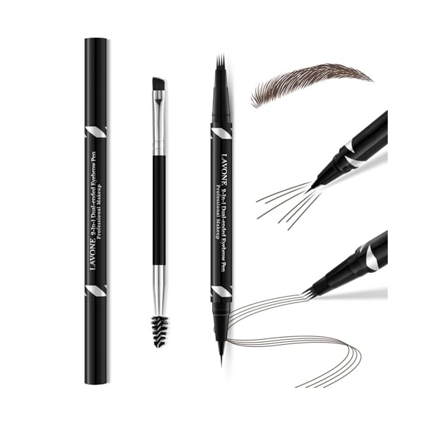 LAVONE Eyebrow Pen, 2-IN-1 Dual-ended Waterproof Eyebrow Pencil, with 4