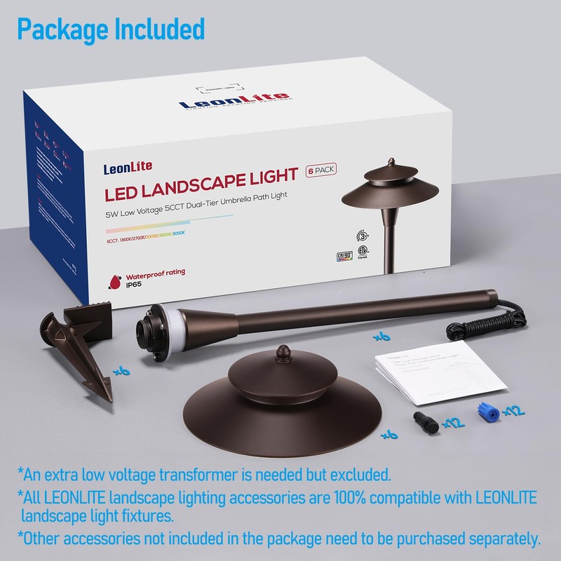 LEONLITE 5CCT Low Voltage Pathway Lights, 12-24V LED Landscape Path