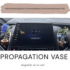 VERYZYLULU 2 Pcs Car Vent Clip Holder with Glass Propagation Vase - for Live Succulent Plants, Universal Auto Interior Aesthetic Decor (Black Walnut + Beech Wood)