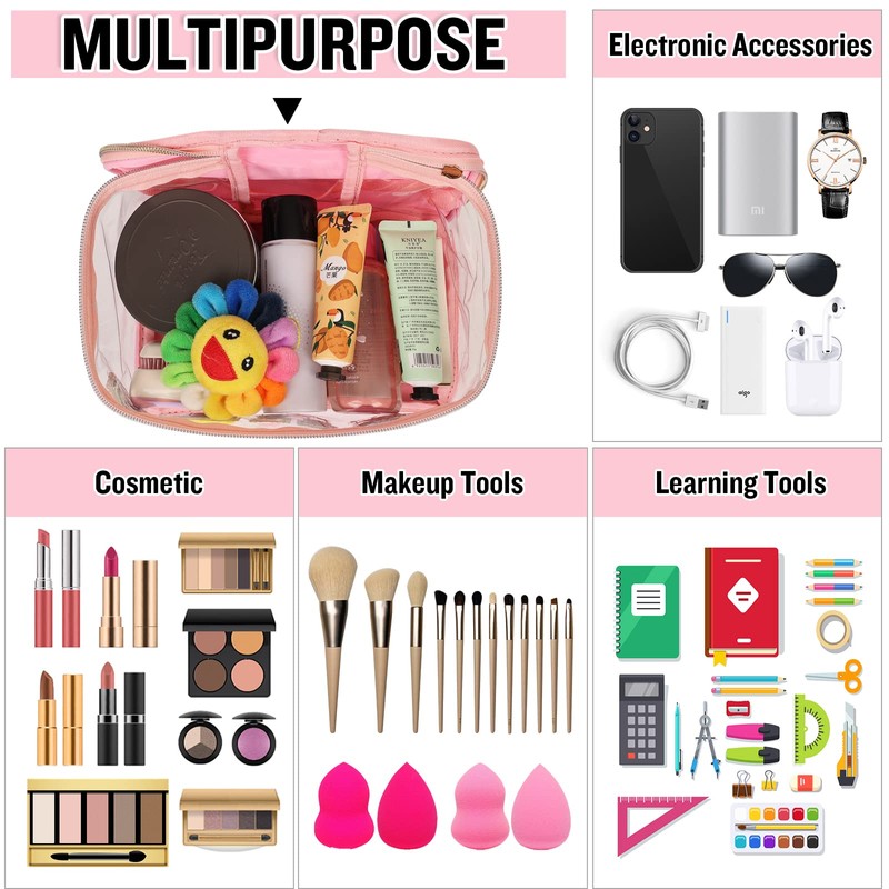 Bolsas de maquillaje transparentes con letras de chenilla, bolsa de