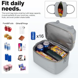 BALORAY Lunch Bag for Women Men, Double Deck Lunch Box for Adults Teens, PU Leather Lunch Tote Bag Insulated Lunch Bags with Strap for Work Office School