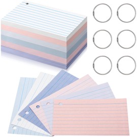 Epakh 300 Pieces Back to School Index Cards 180 GSM Thick Flashcards with Rings Punched Index Flashcards on a Ring Ruled Note Cards for Adults Home(3 x 5 Inch,Stylish Colors)