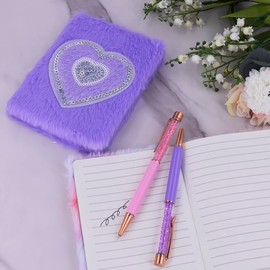 YIZOCENGUO Diary for Girls with Plush Love Pen, Kids Journal School Travel Notebook Gift Set for Writing and Drawing, A6（Gradient Pink）