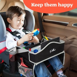 PILLANI Kids Travel Tray for Car - Car Seat Tray for Kids Travel, Road Trip Essentials - Carseat Table for Roadtrip Activities - Must Have Toddler Lap Desk Organizer for Airplane - Car Accessories