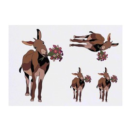 4 x 'Donkey with flowers ' Temporary Tattoos - Water Resistant, Skin-Safe, Non-Toxic Transfers, Mixed Sizes (TO00063090)