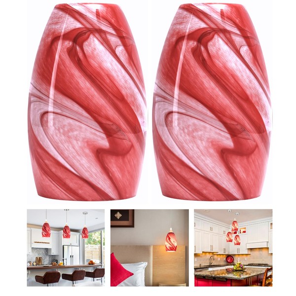 GO&SO 2-Pack Burgundy White Swirl Glass Pendant Lights Kitchen Island