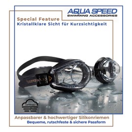 Aqua Speed Lumina Schwimmbrille mit Sehstärke für Damen & Herren | UV Swim Goggles Anti-Fog | Swimming Goggles | Schwimmbrillen Mädchen Jungs optische Gläser: -8.0 Schwarz - Ungetönt