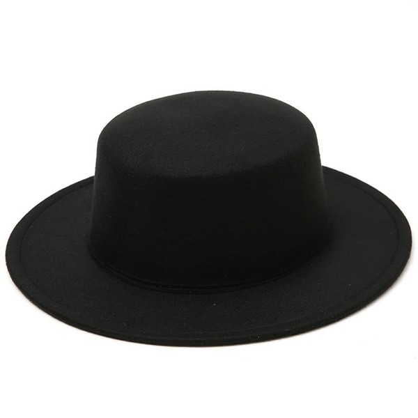 erioctry Fashion Classic Black Wool Blend Fedora Hat Wide Brim