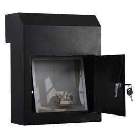 xydled Heavy Duty Mail Box with Key Lock, 15''x12''x6'', Locking Metal Mailbox Door Mounted, Through The Door Safe Locking Drop Box, Black