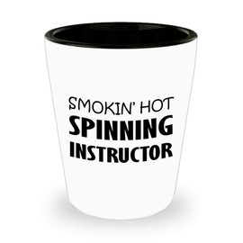 Art by Chelsydale Funny Cute Gag Gifts Idea for Smokin Hot Spinning Instructor Shot Glass Tequila Shotglass Novelty Drinkware - Indoor Cycling Trainer Spin Bike Training Mentor Coach