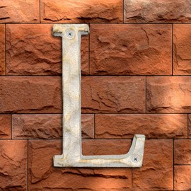 5 Inch High Home Address House Numbers- Unique Cast Iron Metal Mailbox Number/Letters for Outside or Front Door, Handmade Gold & White Finish (Letter L)