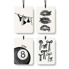 EKGJW Girly Coquette Black Bow Cologne Car Air Freshener 4 Pcs, Retro Trendy Lucky 8 Ball Lip Hanging Air Freshener for Cars Bathroom Dorm Books Decor, Vintage Cute Accessories Gifts for Women Girls